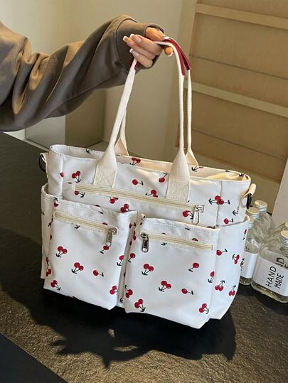 Fashionable Casual Printed Tote Bag, Suitable For Commuting, Work, Business Trip, Traveling, Gym, Can Hold Water Bottle, Phone, Cosmetics, Umbrella And Other Daily Items, Can Be Carried As Shoulder Or Crossbody Bag, Literary School Bag For Teens, Book Bag For Women Or Students, Perfect For Books, Shopping, Back To School And More