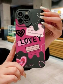 1 carcasă de telefon neagră cu model drăguț de ochi roz și etichetă de dragoste, compatibilă cu / / / Redmi/ VIVO/ Infinix/ OPPO/ Reno