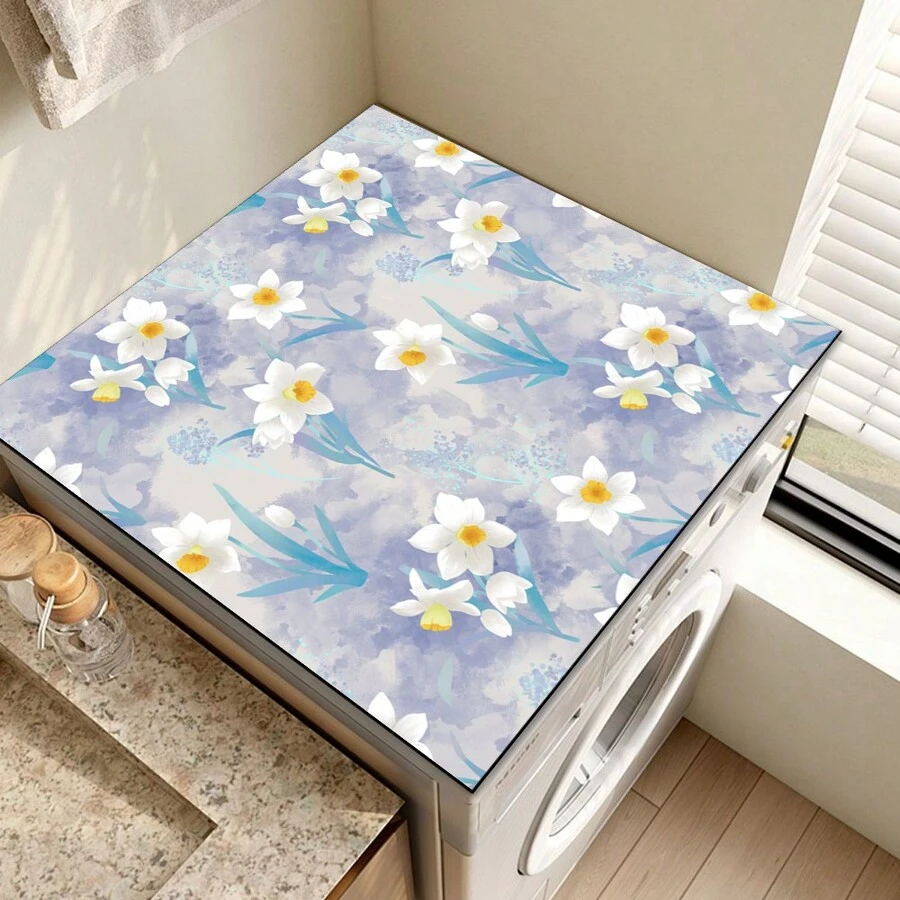 原創設計復古花卉印花背景直角廚房電器防塵墊，適用於洗衣機、咖啡機、烤箱、冰箱、廚房檯面、床邊櫃、寵物墊、家具、珪藻泥裝飾 - 紫色 - 查看 1