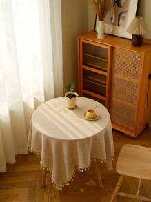 Tassel Fresh Tablecloth, Tea Table Cloth, Desk Decoration Cloth, Atmosphere, Round Table Tablecloth, Imitation Linen
