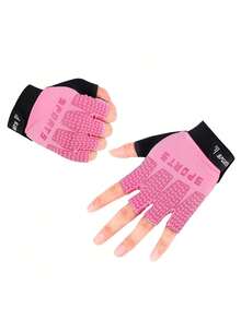 1pair Kids Sport Gloves, Kids Half Finger Gloves, Kids Boys Girls Cycling Gloves, Kids Fishing Gloves For Cycling Camping Fishing Outdoor Sports - Pink - View 5