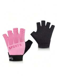 1pair Kids Sport Gloves, Kids Half Finger Gloves, Kids Boys Girls Cycling Gloves, Kids Fishing Gloves For Cycling Camping Fishing Outdoor Sports - Pink - View 4