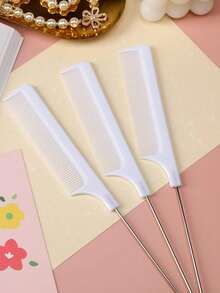 3入組鼠尾梳，沙龍理髮梳配不銹鋼手柄，女士或理髮師用細齒梳（白色） - 米色 - 查看 2