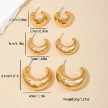 3 pares de aretes de plástico de moda y sencillos en forma de C abierta para mujeres, regalos de vacaciones y uso diario - Plateado - Ver 6