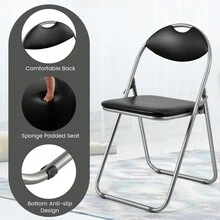 2 Pack Padded Folding Chair, Metal Frame Easy Storage Conference Chair With Sponge Seat, Backrest And Foot Pads, Hall Guest Seating For Bedrooms Office Events - Black - View 6