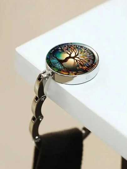 1 Stück Handtaschenhalter mit exquisitem Baum des Lebens Muster zum Falten für Tische und Schreibtische - hängen Sie Ihre Taschen überall bequem auf