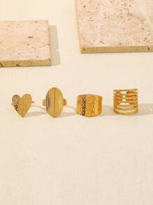 4pcs Stainless Steel Golden Fashion Exaggerated Women's Open Ring, Suitable For Women's Daily Matching Or Holiday Gifts