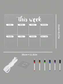 1pc Acrylic Wall-Mounted Whiteboard Decor (6 Whiteboard Markers Included), Suitable For Bedroom, Living Room, Kitchen, Wall-Mounted Decorative Memo Board, Transparent Acrylic Erasable - White - View 14