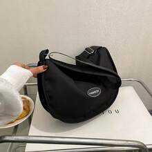 aerocandy 女款簡約時尚肩包，擁有大容量和多功能設計，可作為斜跨包和鞍座包，非常適合購物、外出和日常使用，韓式饅頭形狀，採用新鮮尼龍材料 - 黑色 - 查看 5