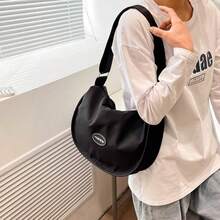 aerocandy 女款簡約時尚肩包，擁有大容量和多功能設計，可作為斜跨包和鞍座包，非常適合購物、外出和日常使用，韓式饅頭形狀，採用新鮮尼龍材料 - 黑色 - 查看 9