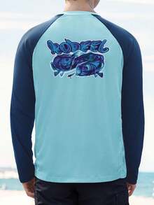 RODEEL Men's Fishing Shirt Long Sleeve Sports Tee Quick Dry Rash Guard Beach Top Gym Clothes Spring Tops Basic T Shirt - Baby Blue - View 5