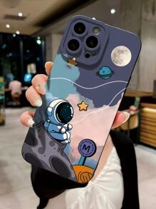 1pc Black Cute Personalized Astronaut With Full Moon Eye Print Phone Case Compatible With IPhone/ Compatible With Samsung/ Compatible With Xiaomi/ Compatible With Redmi/ Compatible With VIVO/ Compatible With Infinix/ Compatible With OPPO/ Compatible With Reno - Black - View 1