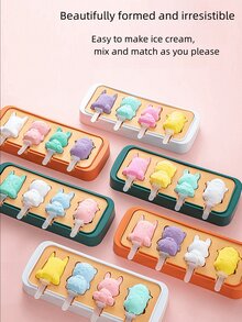 Un molde para paletas, molde de silicona para helado, contenedor para hacer hielo, patrón de dibujos animados creativo y lindo para satisfacer tus preferencias - Multicolor - Ver 8