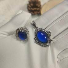 1 juego de anillo y collar que cambian de color según el estado emocional - Conjunto de joyas de piedras preciosas artificiales de palacio que cambian de color - Ver 5