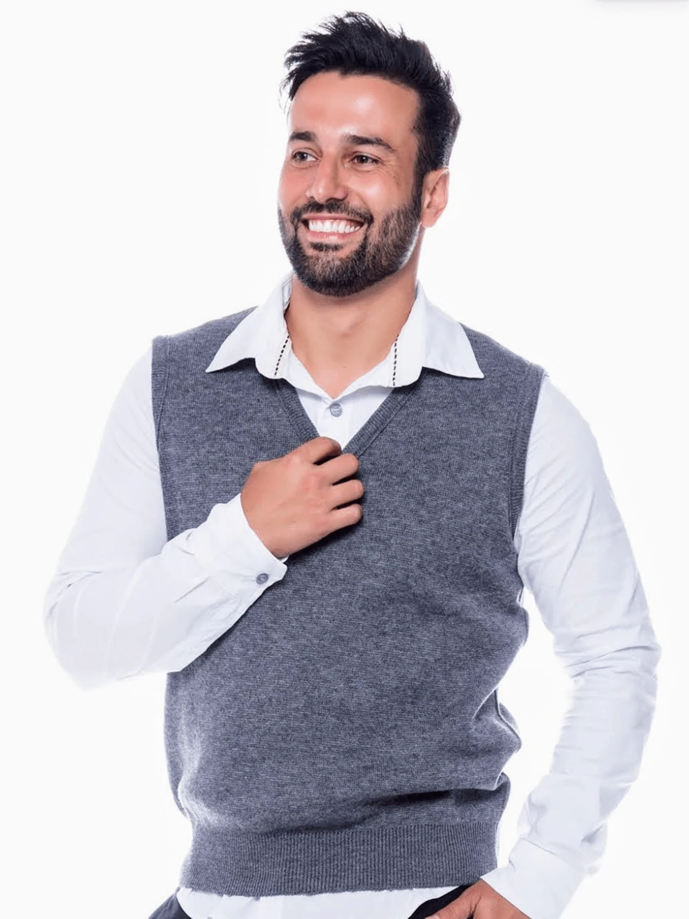 Men Sweater Vests - 深灰色 - 查看 1