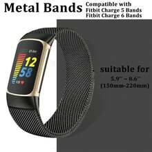 Fitbit Charge 5 Bands, Metal Mesh Loop Bands For Fitbit Charge 5/Charge 6 Band For Women Men, Adjustable Stainless Steel Wristbands Replacement Straps For Fitbit Charge 5/6 Activity Tracker - Black - View 6