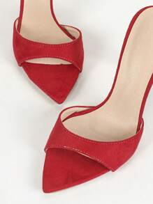 Elegance Plus Size Sandals - Red Suede Sexy Open Toe High Heel Slip-On Slippers With Ankle Strap For Women - Red - View 7