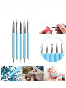 9 أدوات نقش ، بما في ذلك 5 من الجهتين بإجمالي 10 أدوات بصمات مختلفة وخمسة أدوات تشطيب سيليكون داخلي وخزفية، و 4 أدوات كرة معدنية مزدوجة الرأس ، وفرشاة رسم النقاط لكرة الطين الخزفية - أداة رسم نقطية ، للصخور والأظافر والخلط والطلاء ونمذجة أدوات النقش الخزفية