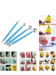 9 أدوات نقش ، بما في ذلك 5 من الجهتين بإجمالي 10 أدوات بصمات مختلفة وخمسة أدوات تشطيب سيليكون داخلي وخزفية، و 4 أدوات كرة معدنية مزدوجة الرأس ، وفرشاة رسم النقاط لكرة الطين الخزفية - أداة رسم نقطية ، للصخور والأظافر والخلط والطلاء ونمذجة أدوات النقش الخزفية