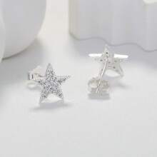 1 Bông Tai Ngôi Sao Đính Đá Cubic Zirconia Trang Sức Đồng - Bạc - Xem 12