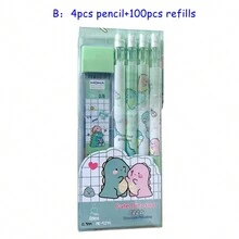 5入組機械鉛筆套裝0.5mm 2B填充可愛卡通自動鉛筆學校辦公用品兒童禮物文具卡哇伊恐龍 - 綠色 - 查看 1