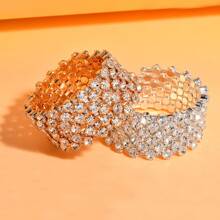 1 pieza de brazalete abierto de 5 capas con estilo europeo y americano de moda con diamantes de imitación blancos y brillantes, joyería digna de boda para mujeres adecuada para actuaciones en el escenario