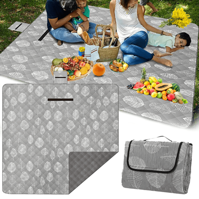 1pc 200x200cm(79"X79") Picnic Blanket, Portable Lawn Mat With Carrying Handle, 3-Layers Thickened Foldable Outdoor Mat, Soft And Comfortable Gray Leaf Style, Wear-Resistant Oxford Fabric Material, Waterproof Sandproof Moistureproof And Dirt-Resistant, Machine Washable Family Mat, Park Blanket For 4-6 Adults, Handy Mat Tote, Suitable For Travel Camping Trekking Hiking Snowy Beaches And Music Festivals Garden Patio Parties Indoor Outdoor Beach Mat