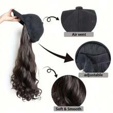 Hat Wig 24 Inch (About 60cm) Baseball Cap With Wave Curly Hairpiece For Women Halloween Party Costume - Black - Black - View 3