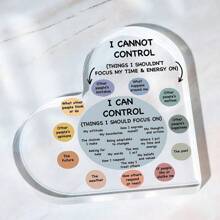 Decoración de salud mental, signo de consejero escolar "Cosas que puedo controlar" en corazón de acrílico, decoraciones de arte de oficina de terapeuta para sala de estar, dormitorio, escritorio y regalo