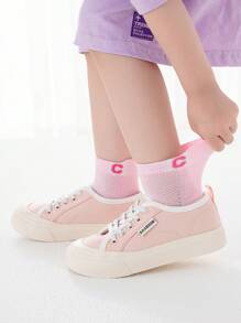 5 Pairs Girls Summer Thin Mesh White, Pink, Purple, Magenta Letter Ankle Socks, Middle & Tall Sizes, Breathable New Spring/Summer Short Tube Socks, Fashion Sports Socks, Back To School - Multicolor - View 9