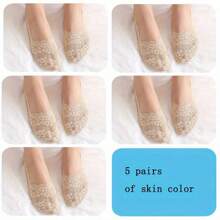 5 pares de calcetines náuticos con cordones para deportes al aire libre, calcetines finos de verano para mujer, calcetines invisibles antideslizantes de silicona poco profunda, calcetines cortos antideslizantes - Multicolor - Ver 8