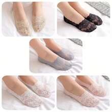 5 pares de calcetines náuticos con cordones para deportes al aire libre, calcetines finos de verano para mujer, calcetines invisibles antideslizantes de silicona poco profunda, calcetines cortos antideslizantes - Multicolor - Ver 3