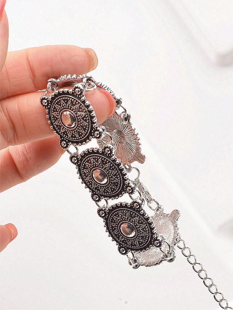 1Pc Phong Cách Vintage Cổ Tông Màu Bạc Đĩa & Hình Hoa Vòng Cổ Ngắn, Thích Hợp Để Đeo Hàng Ngày - Vòng đeo tay - Xem 2