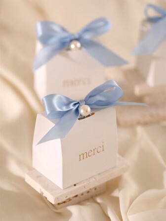 10/30/50pcs Creative European Wedding Candy Box, Candy Box With Ribbon And Pearls Birthday Party Favor Gift Box