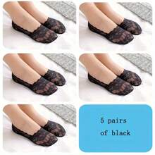 5 pares de calcetines náuticos con cordones para deportes al aire libre, calcetines finos de verano para mujer, calcetines invisibles antideslizantes de silicona poco profunda, calcetines cortos antideslizantes - Multicolor - Ver 7