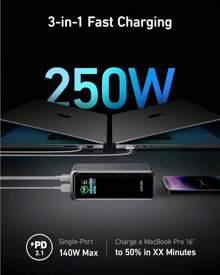 Anker Prime Power Bank, 27,650mAh 3-Port 250W Portable Charger (99.54Wh) Smart App, Compatible With MacBook Pro/Air, IPhone 15/14/13 Series, Samsung, Dell, And More (Charging Base Not Included) - màu đen - Xem 2