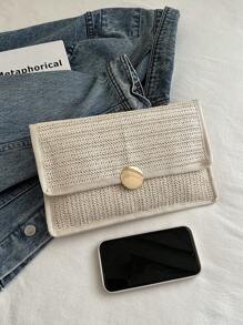 全新玉米皮編織袋，女性大容量手拿包，手工製作沙灘包手機袋韓國風格，適合夏季度假旅遊的女性手袋必備 - 米色 - 查看 6