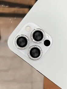 High Definition Transparent Silver Rhinestone Camera Lens Protector - Scratch Resistant Film Compatible With IPhone 15 Pro/15 Pro Max Camera, Sparkling Rhinestone 13 Pro/13 Pro Max Lens Film, Aluminum Alloy (Single Pack) - Silver - View 2