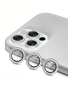 High Definition Transparent Silver Rhinestone Camera Lens Protector - Scratch Resistant Film Compatible With IPhone 15 Pro/15 Pro Max Camera, Sparkling Rhinestone 13 Pro/13 Pro Max Lens Film, Aluminum Alloy (Single Pack) - Silver - View 1