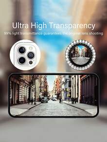 High Definition Transparent Silver Rhinestone Camera Lens Protector - Scratch Resistant Film Compatible With IPhone 15 Pro/15 Pro Max Camera, Sparkling Rhinestone 13 Pro/13 Pro Max Lens Film, Aluminum Alloy (Single Pack) - Silver - View 3