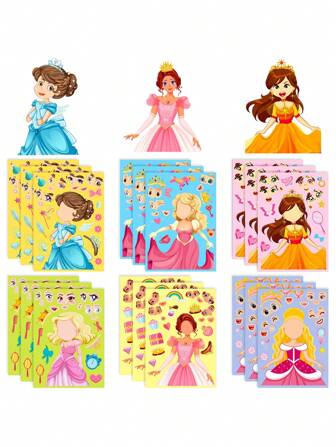 Finego 6 Sheets Make Your Own Princess Stickers For Kids Toddlers, Make A Face Stickers For Kids Party Favors Activities, Christmas Decoration,Christmas Gift Ideas, Holiday Gift Recommendations, DIY Christmas Ornaments, DIY Christmas Stickers,School Supplies,Back To School