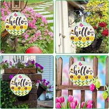 Hello Summer Door Sign Farmhouse Sunflower Summer Front Door Decor Sign Welcome Summer Hanging Sign For Home Wall Front Door Kitchen Office Decorations - Yellow - View 3