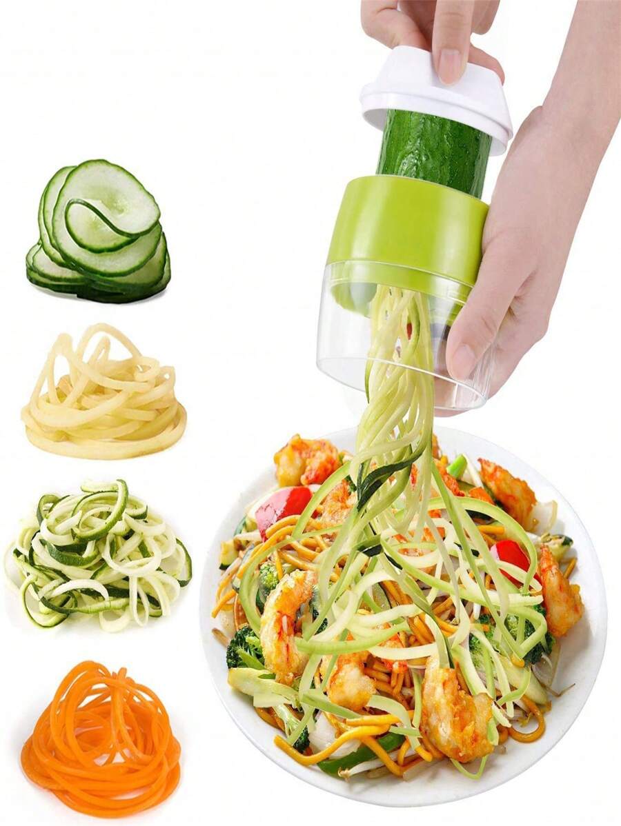 1pc Manual Multi-Vegetable Spiral Slicer - Create Healthy Zucchini Noodles And Fruit Twists - Kitchen Gadget - Green - View 1