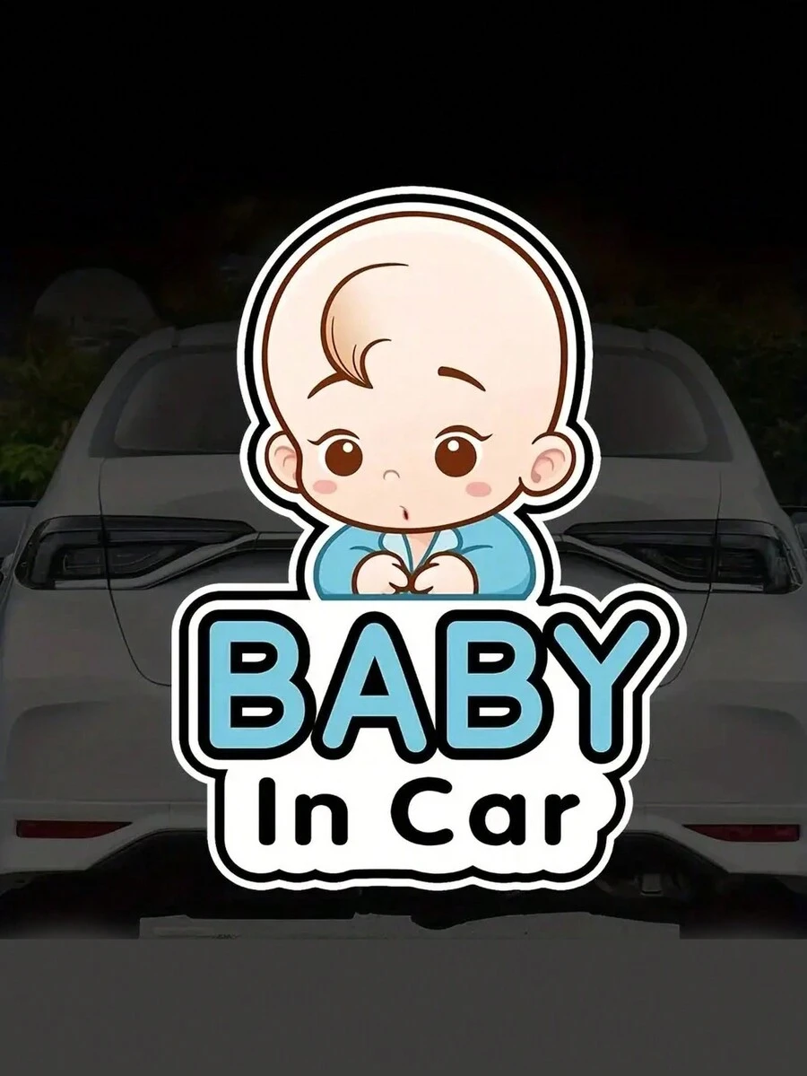 1入組嬰兒在車上卡通貼紙 - 藍色 - 查看 1