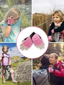 1pair Kids Sport Gloves, Kids Half Finger Gloves, Kids Boys Girls Cycling Gloves, Kids Fishing Gloves For Cycling Camping Fishing Outdoor Sports - Pink - View 10