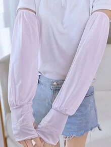 1件女式涼感冰絲防曬袖套，寬鬆剪裁，半手指設計，適用於各種戶外活動，如開車、騎車、運動和防曬 - A - 查看 2