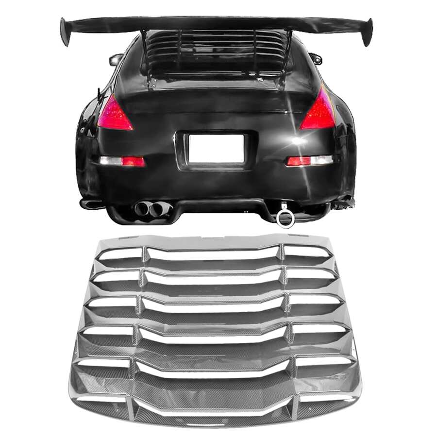 Rear Window Louver Compatible With 2003-2008 Nissans' 350Z, IKON Style ABS Plastic Carbon Fiber Print Sun Shade, 2004 2005 2006 2007 - Nhúng thủy lực sợi carbon (Bóng/Mịn) - Xem 1