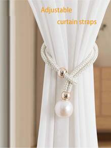A Pair Of Pearl Decorative Curtain Tiebacks For Room Decor, Luxe And Minimalistic Style, Adjustable Curtain Clips With No Need For Drilling No-Drill