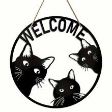 1pc, Welcome Cat Round Wood Sign, Nostalgic Wood Sign, Wreath Sign, Club Bar Garden Kitchen Restaurant Garage Home Decor (8''x8''/20cm*20cm),Home Decor ,Room Decor,Wall Decor Gifts Birthday Graduation