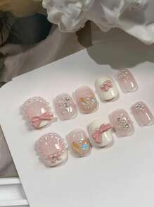 1 Bộ Miếng Dán Móng Tay Hình Bướm Màu Hồng Đá, Thiết Kế Aurora Thủ Công, Thích Hợp Cho Sinh Hoạt Hàng Ngày, Tiệc Tù Và Các Dịp Khác. Móng Dán Thủ Công. - Nhiều màu - Xem 5